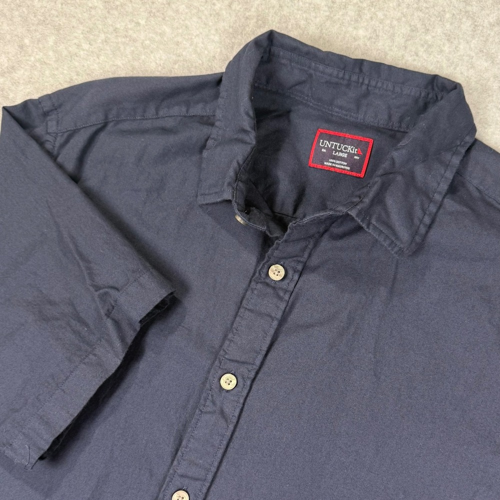 UNTUCKit Briscoe Mens Large Navy Blue Cotton Short Sleeve Button Down Shirt